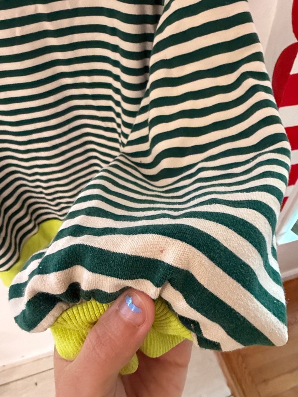 Green Tan Striped Neon Pullover Crewneck Sweater M/L Oversized - Picture 5 of 7